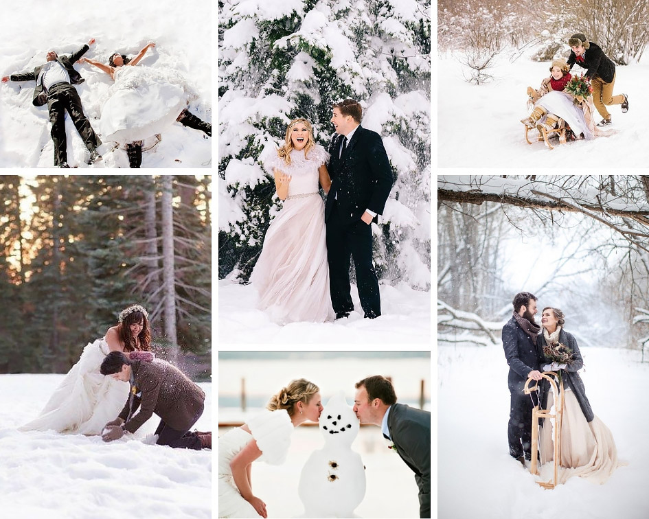 свадебная фотосессия со снегом