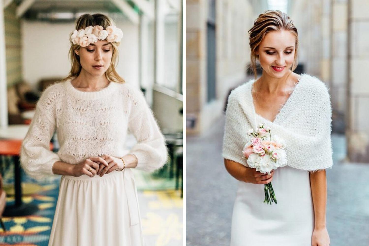 Зимние накидки на свадебное платье: свитер, болеро фото