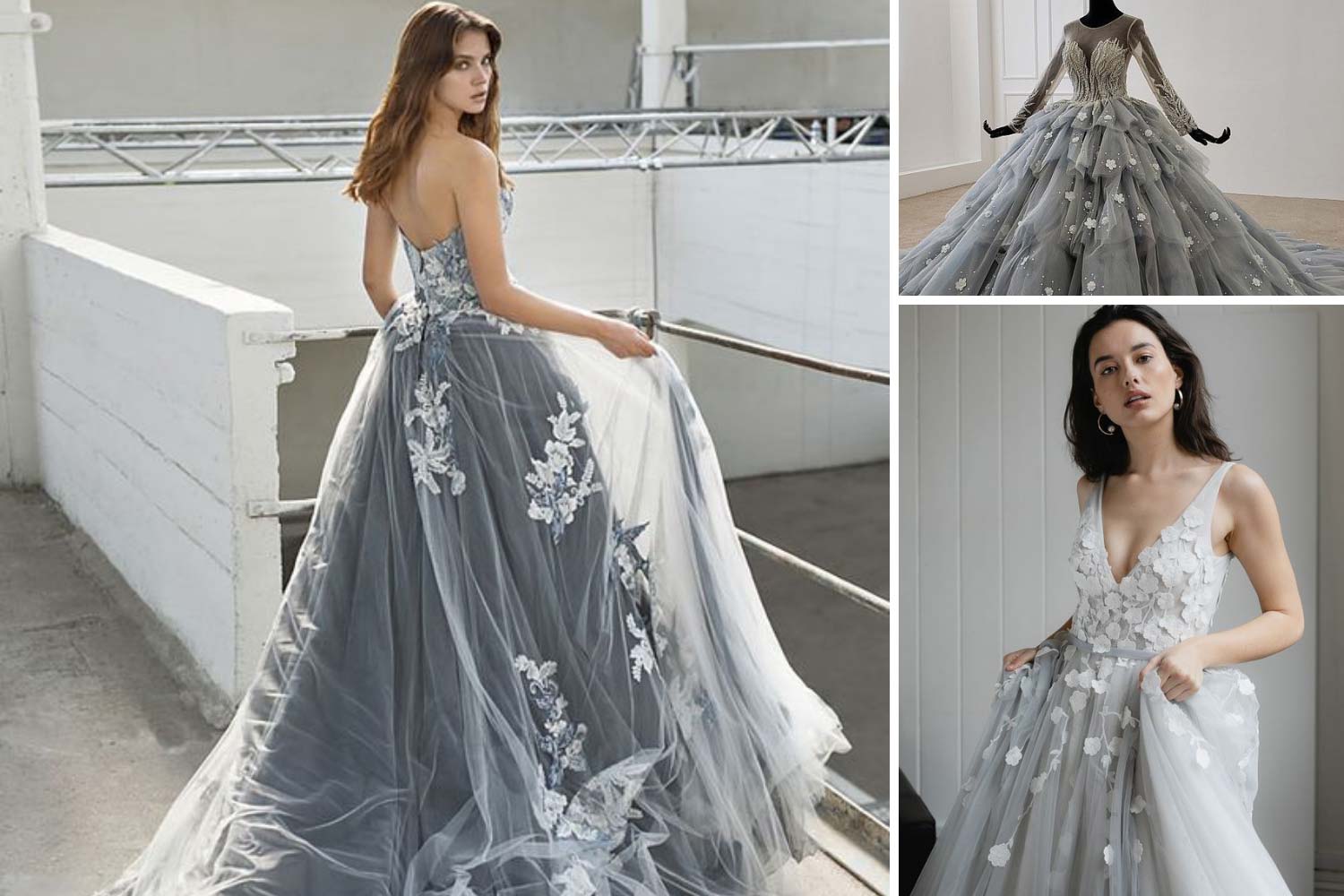 Сіра весільна сукня фото