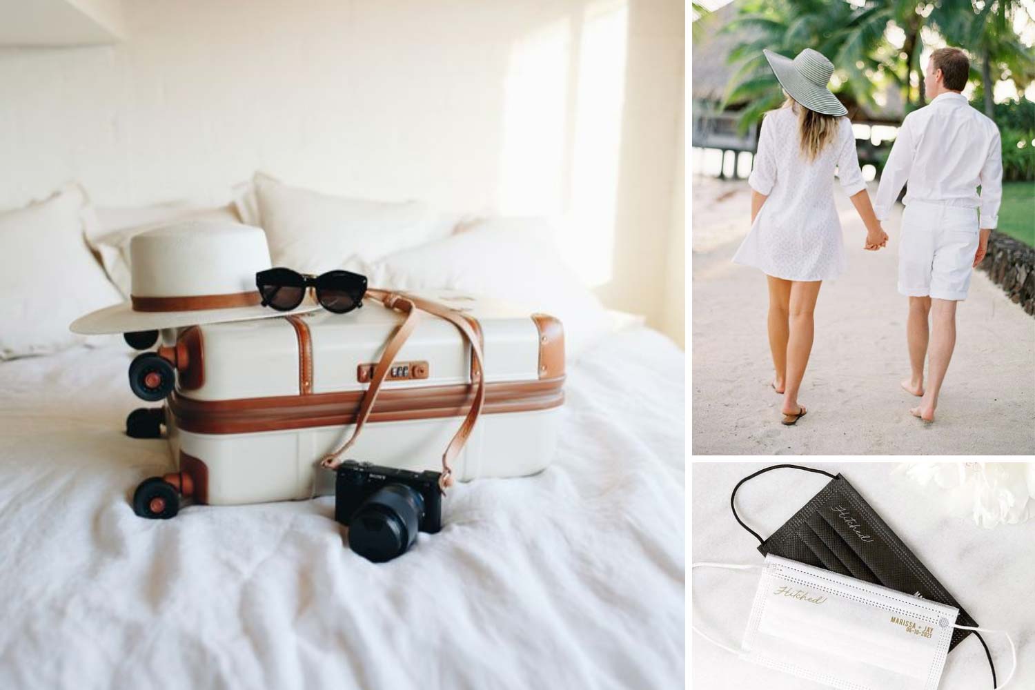 Медовий місяць, валіза, маски нареченого і нареченої фото