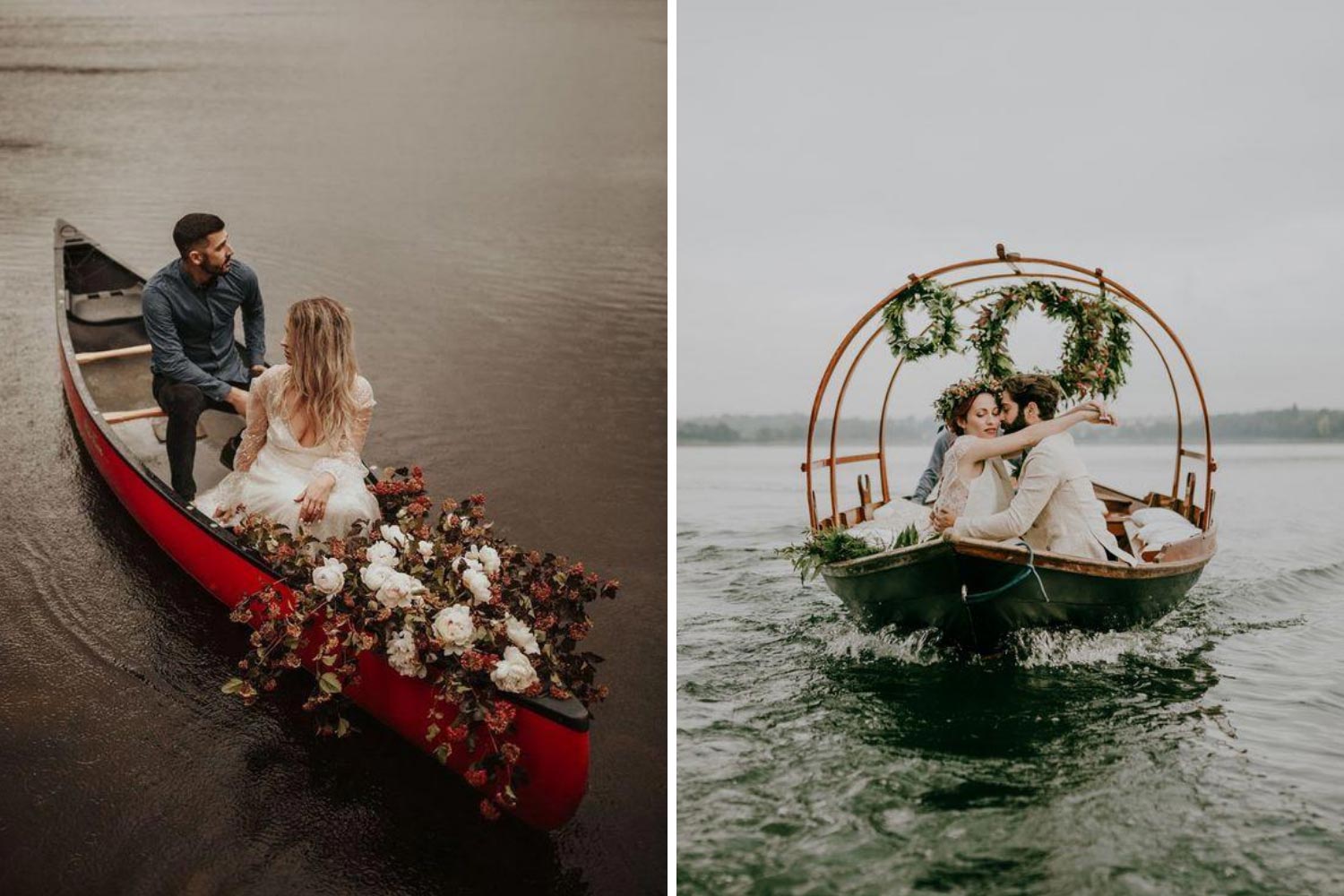 Жених с невестой в лодке фото