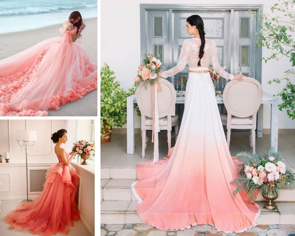 коралловое свадебное платье