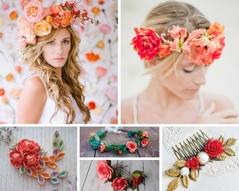 коралловые свадебные аксессуары