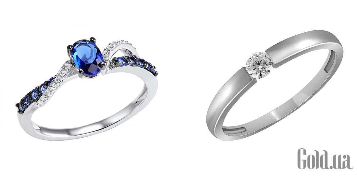 кольца из белого золота с синим камнем