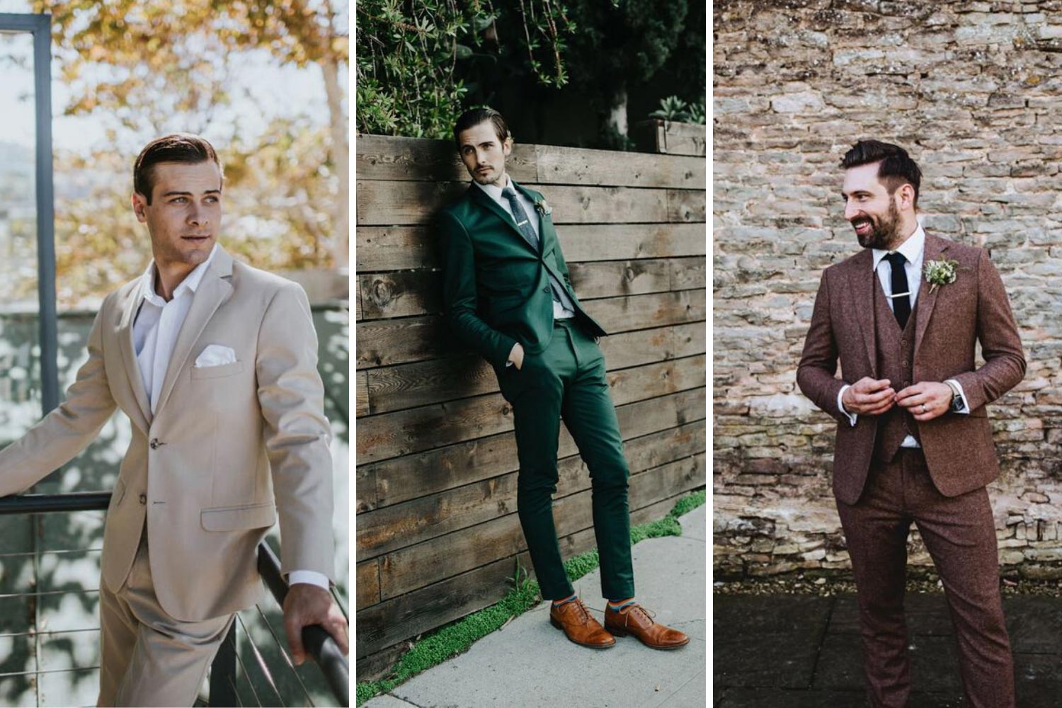 Костюм нареченого незвичайного кольору: коричневий, зелений костюм фото