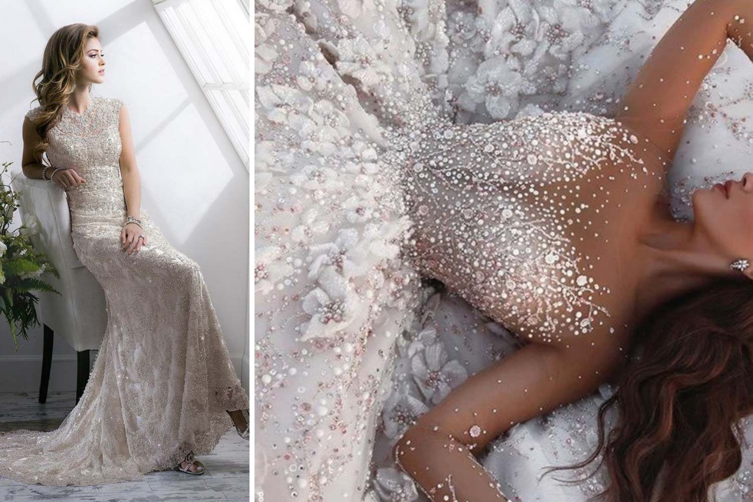 Блестящее свадебное платье фото 