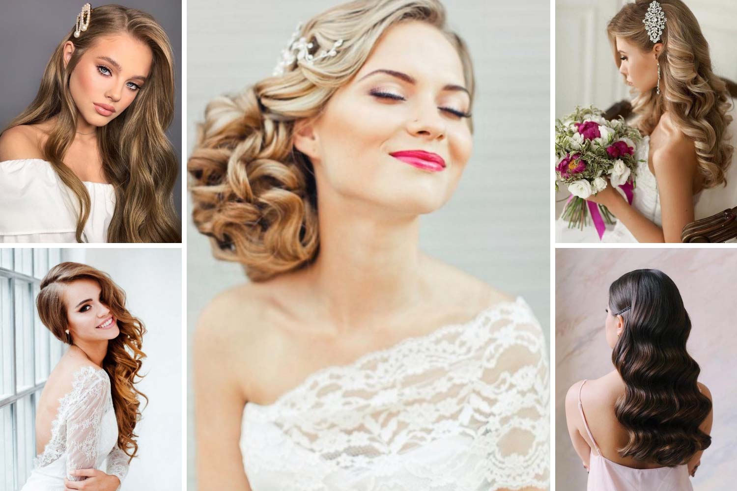 Свадебная прическа в стиле гламур: крупные локоны фото 