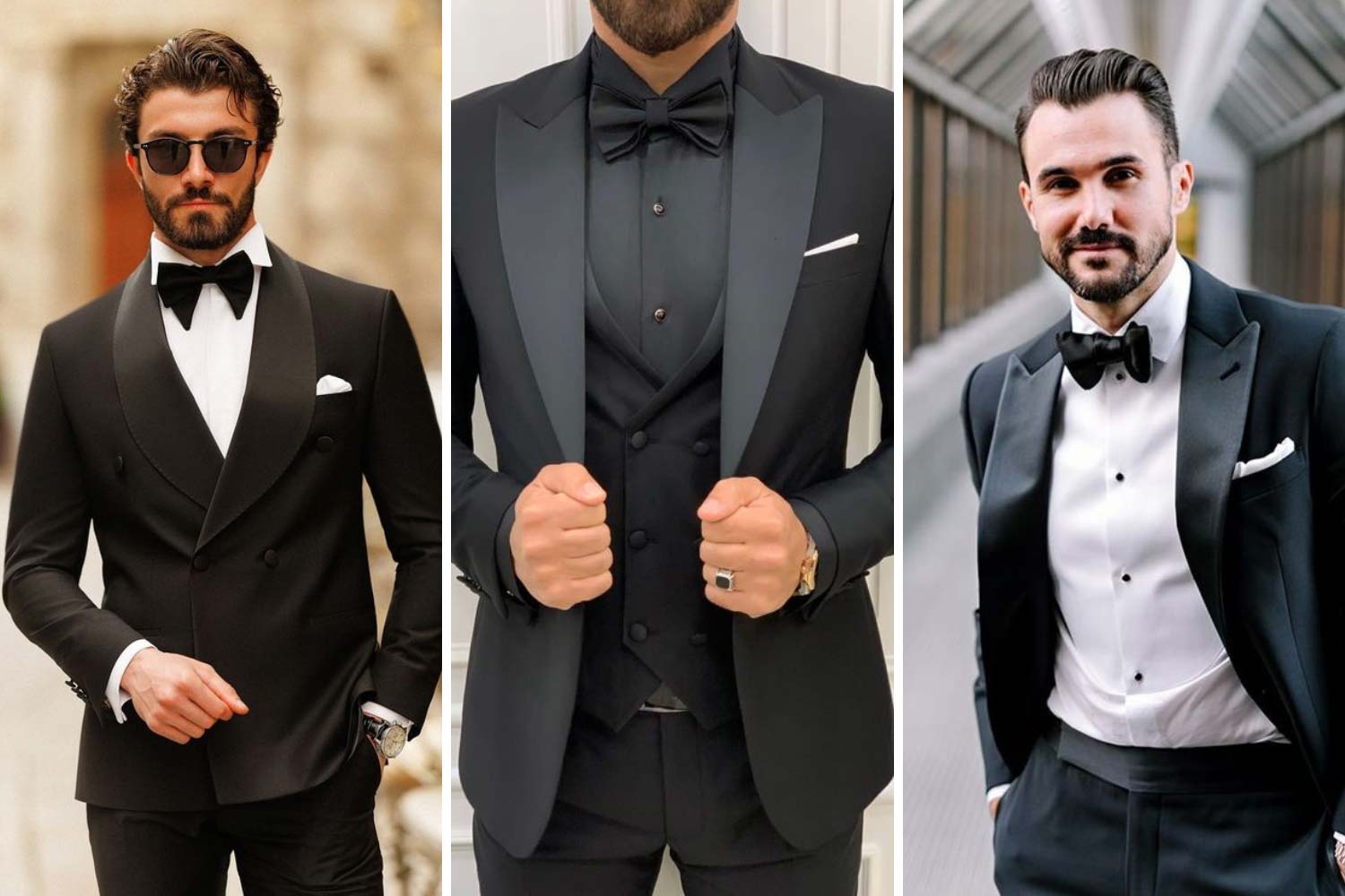 Черный смокинг с широкими лацканами фото