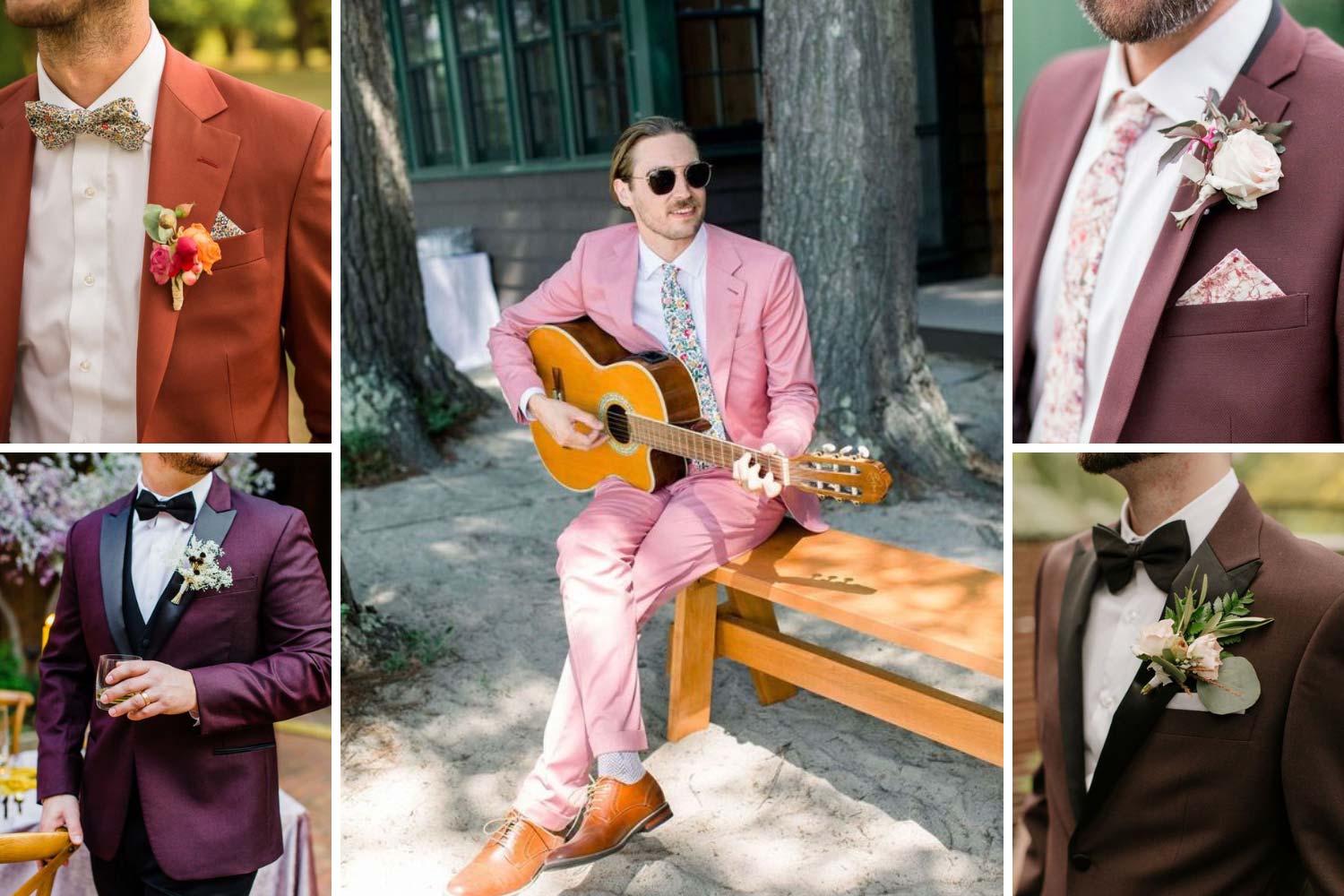 Цветной костюм жениха: бургунди, терракотовый и другие фото