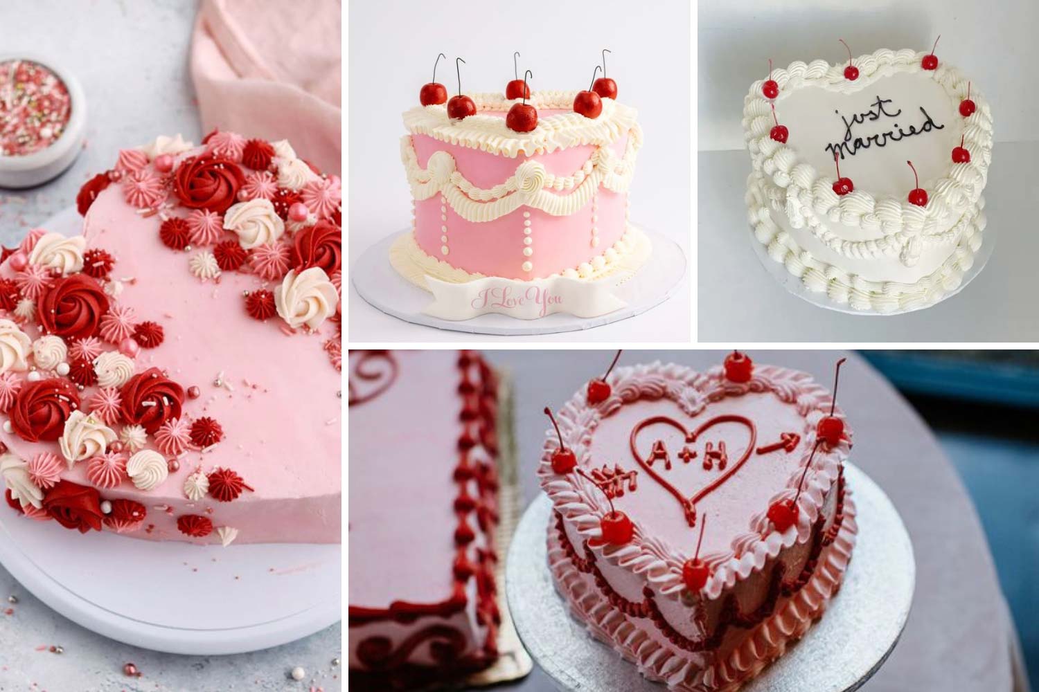 Ретро торты в форме сердца на свадьбу фото