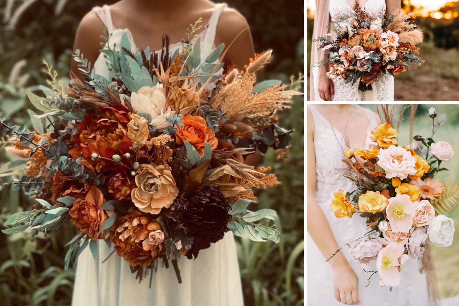 Букеты невесты цвета ржавчины, янтаря фото