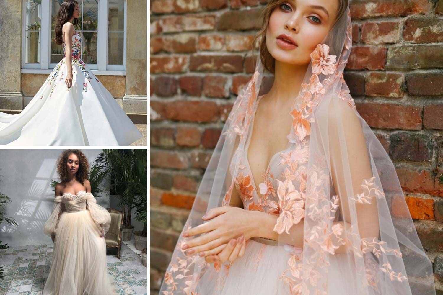 Свадебные платья с цветами, цветной образ невесты идеи