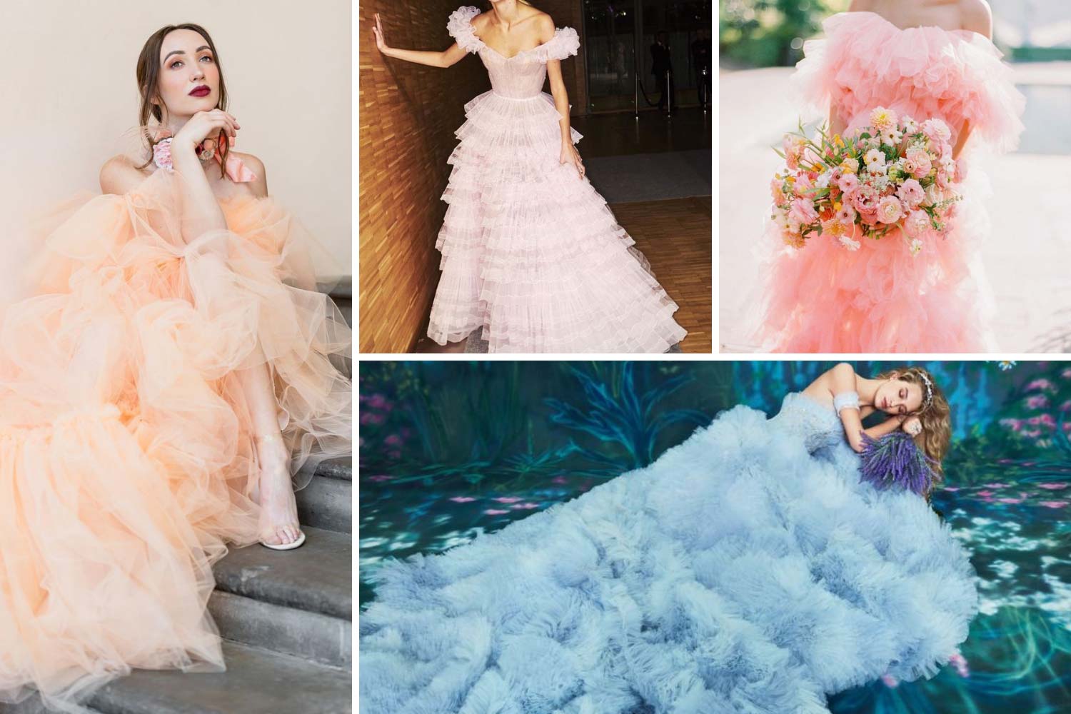 Свадебное платье с рюшами, оборками, фатином идеи