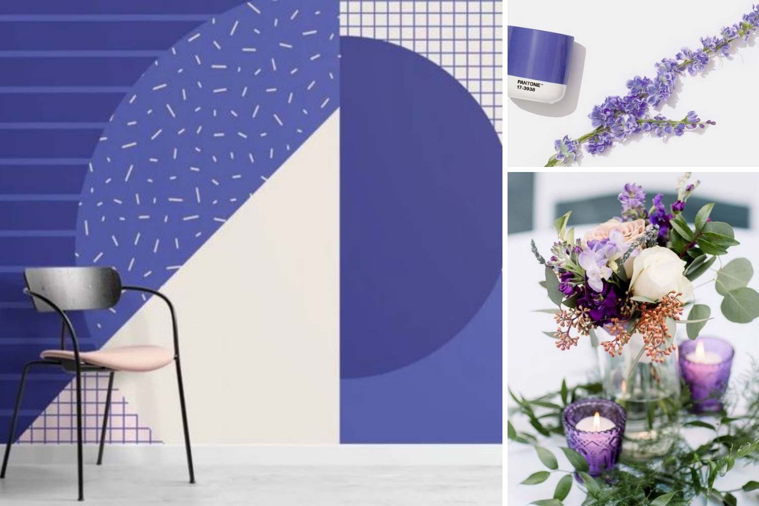 Оформление зала в цвете 2022 года Very Peri фото