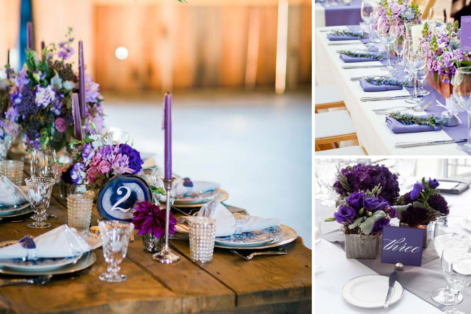 Декор, сервировка стола гостей в фиолетовых тонах идеи