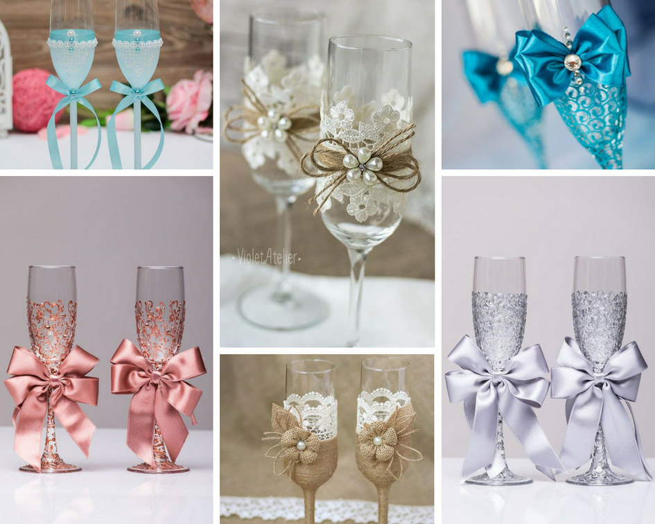 Как красиво украсить свадебные бокалы | Словибукет - свадебные идеи | Дзен